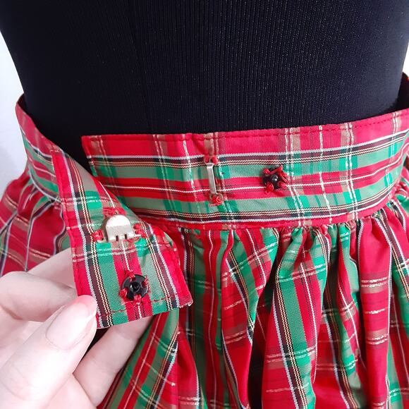 Vintage Handmade Bubble Hem Midi Skirt Holiday Plaid Twirl Skirt Christmas Retro - Picture 5 of 11
